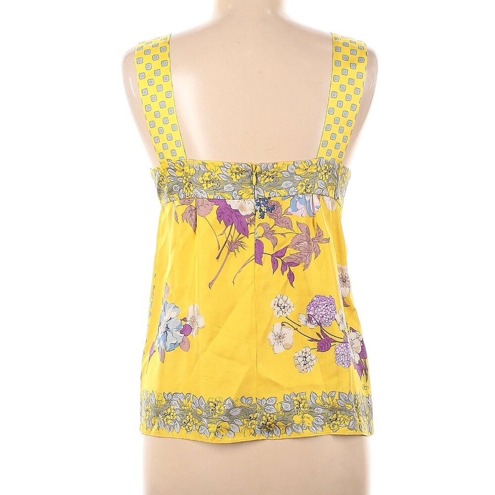 ETRO Yellow Purple Floral Print 100% Silk Sleeveless Blouse Size 42 (US 6) - Picture 3 of 5